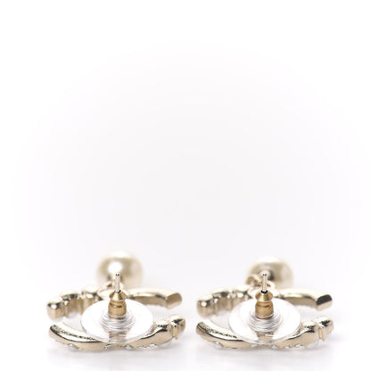 Chanel Crystal Pearl CC Drop Earrings Gold 3 of 5