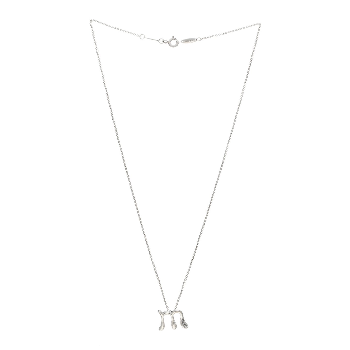 Sterling Silver Diamond Elsa Peretti Letter M Pendant Necklace