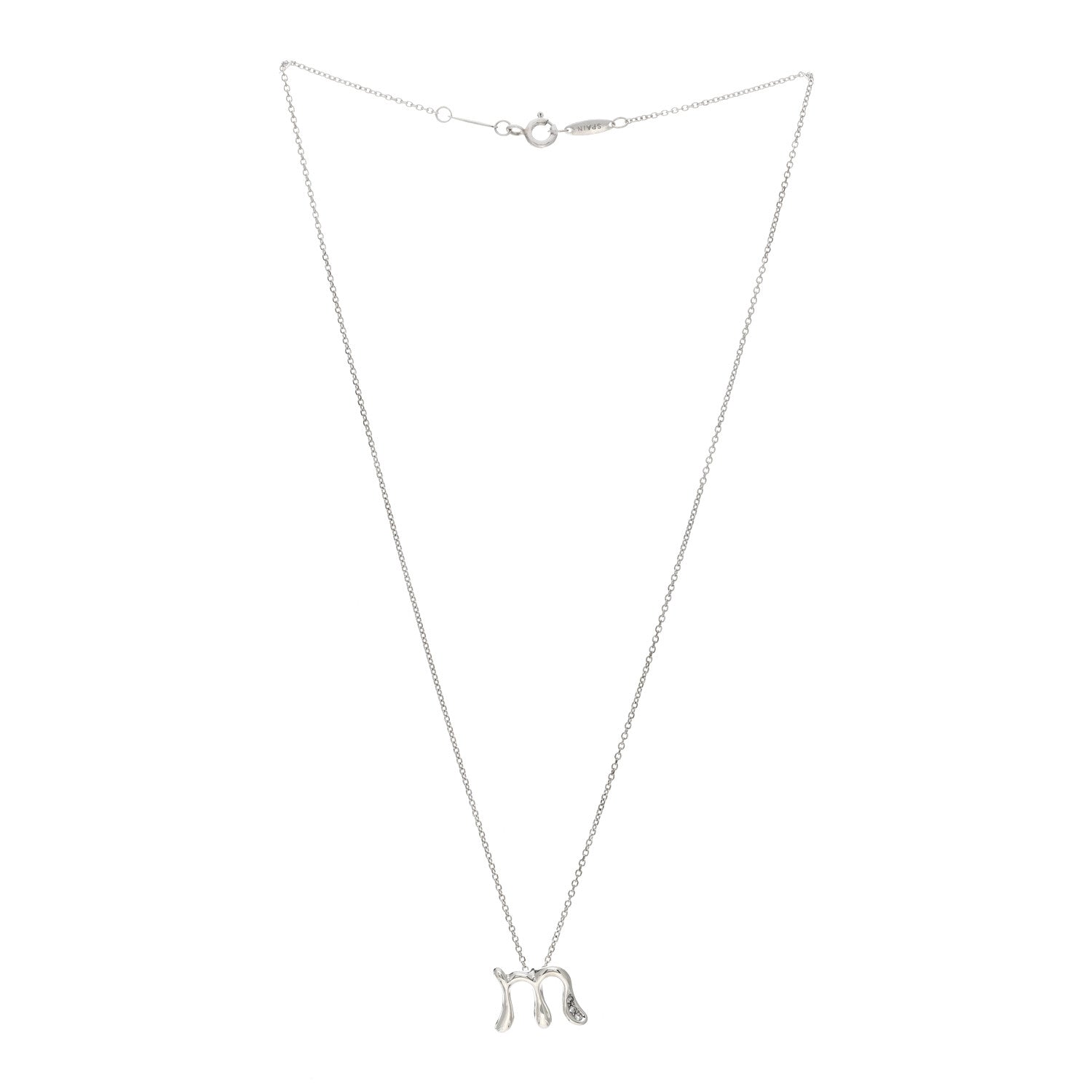 Tiffany Sterling Silver Diamond Elsa Peretti Letter M Pendant Necklace 3 of 4