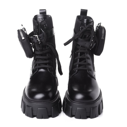 Prada Spazzolato Rois Nylon Metal Triangle Logo Monolith Pouch Pocket 55mm Boots 39 Black 5 of 11