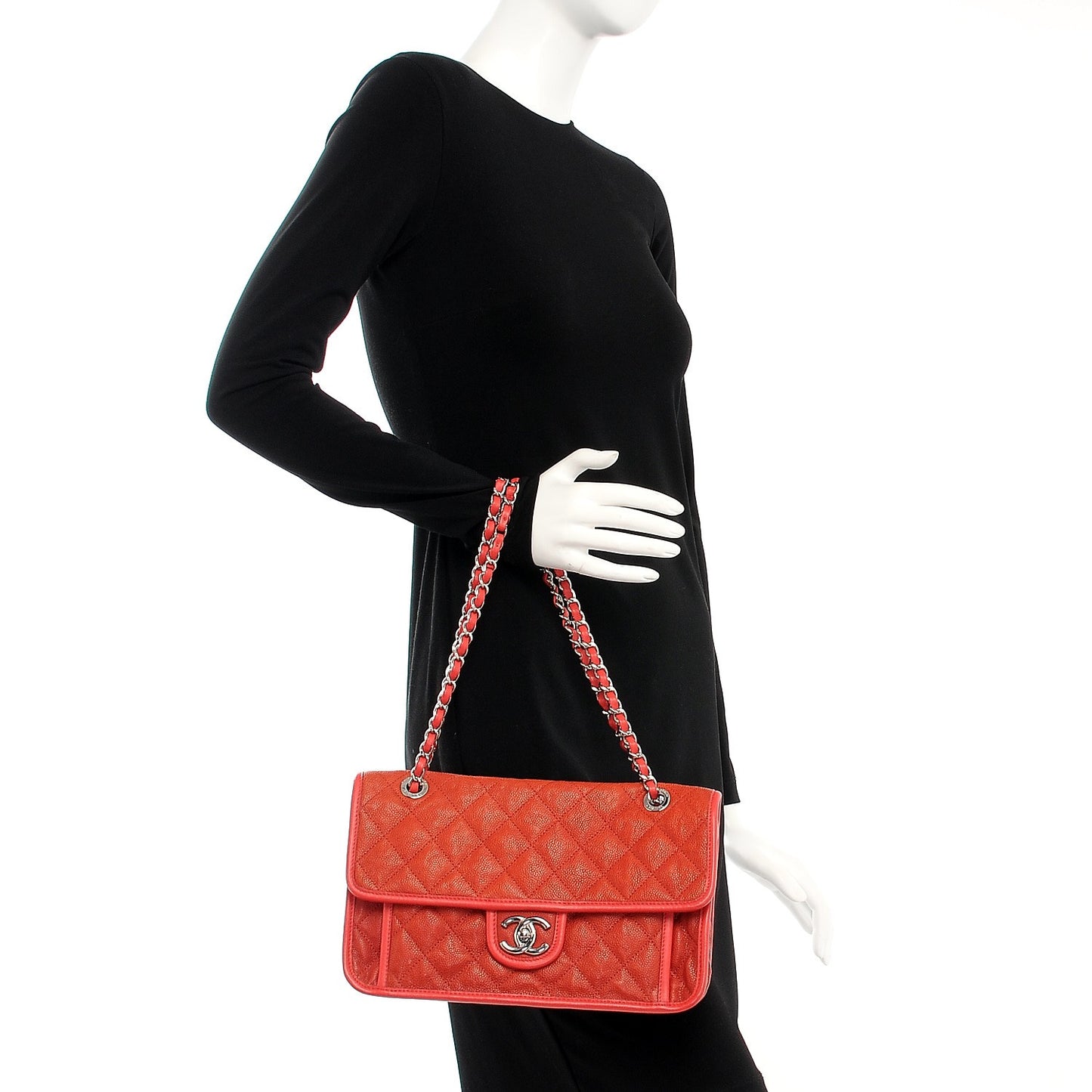 Caviar Quilted Medium French Riviera Flap Red