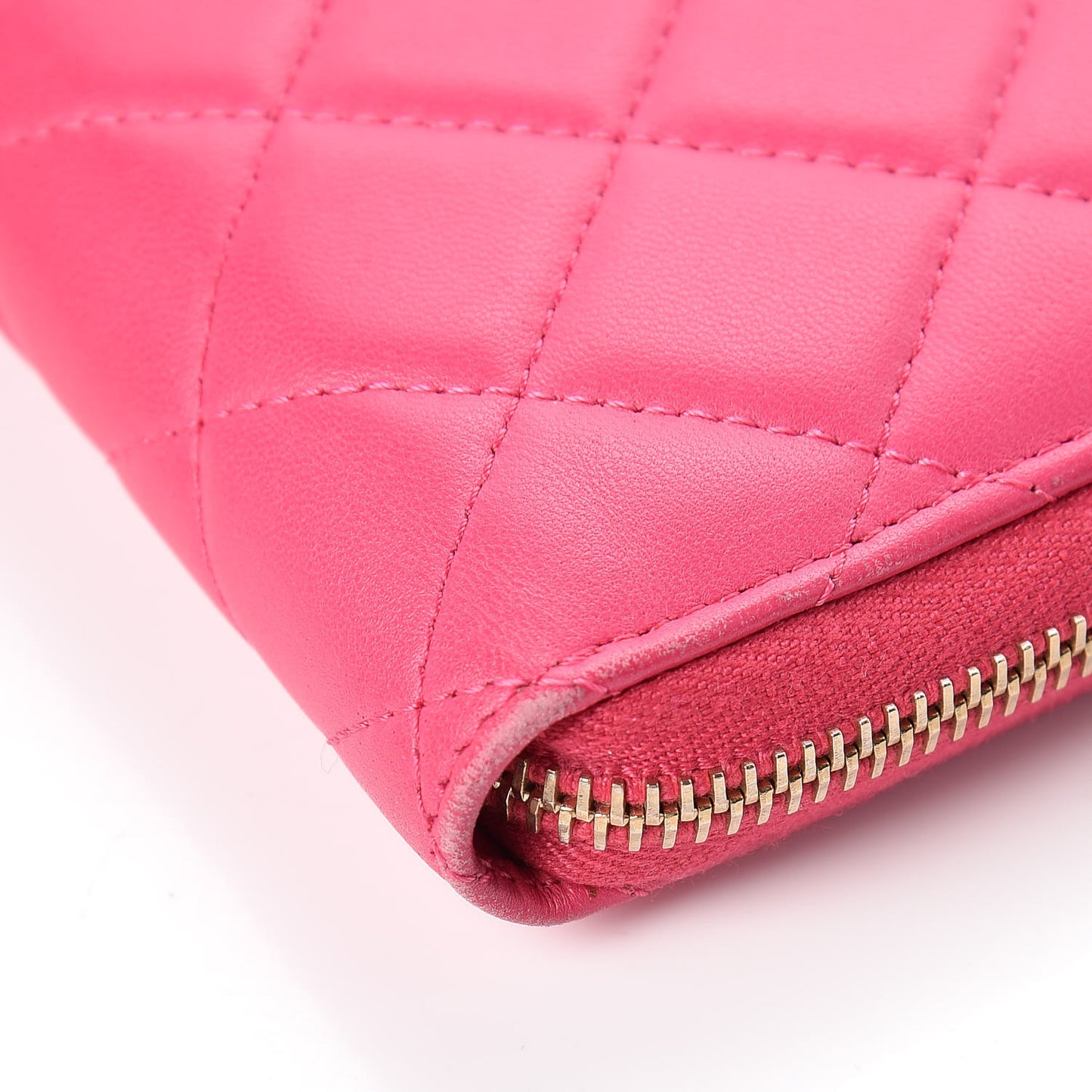 Lambskin Quilted Large Zip Around Organizer Wallet Dark Pink