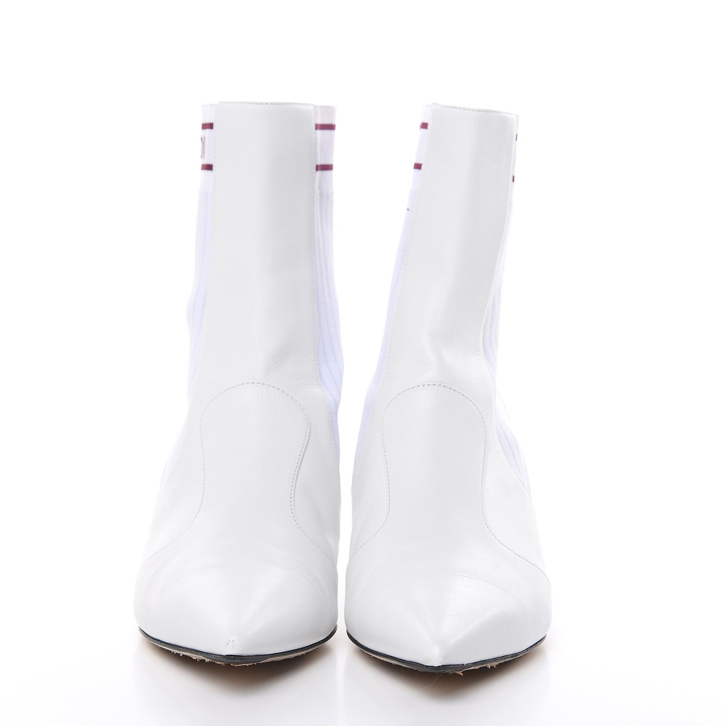 Vitellino Stretch Fabric Logo Rockoko Low Heel Sock Boots 39 White Bordeaux