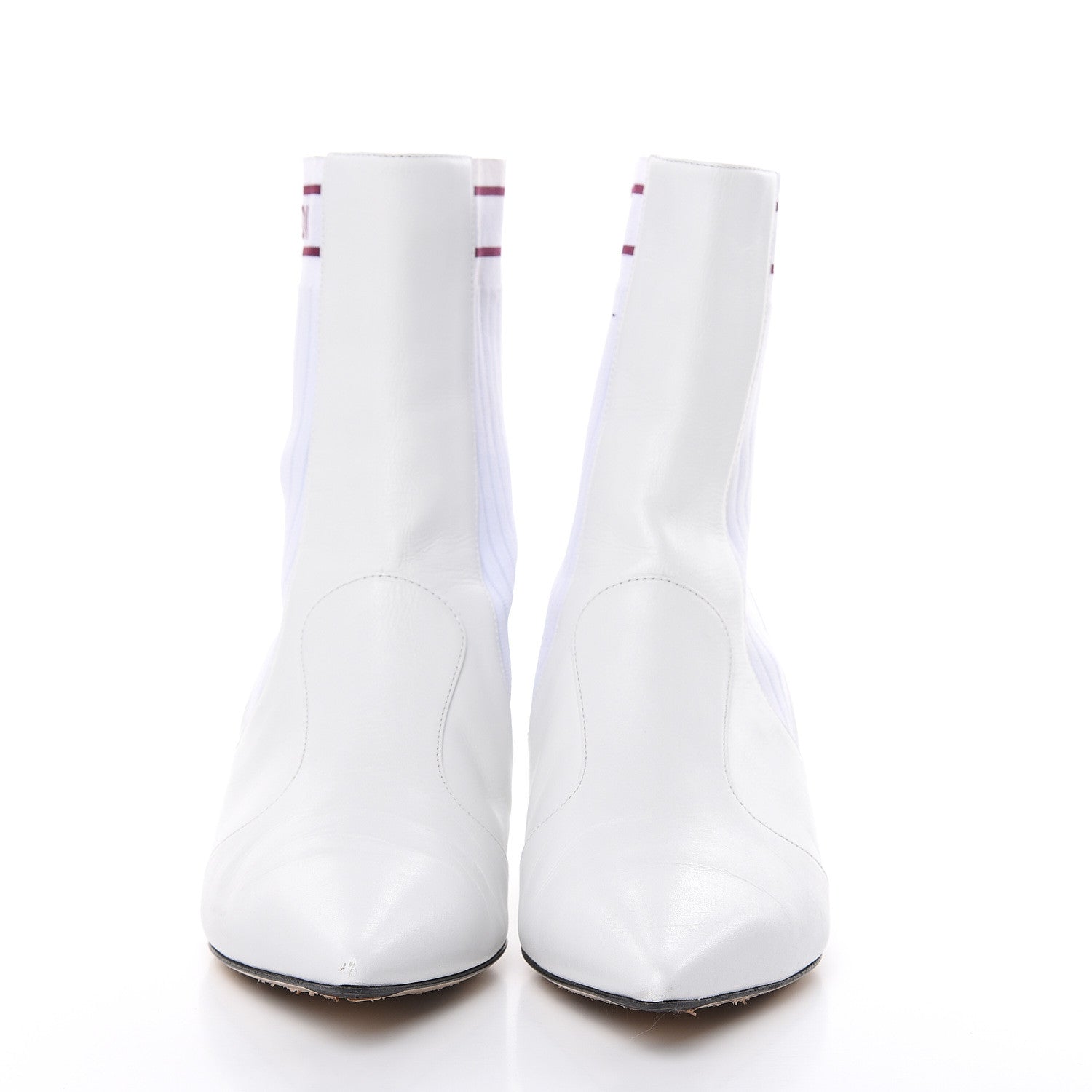 Fendi Vitellino Stretch Fabric Logo Rockoko Low Heel Sock Boots 39 White Bordeaux 2 of 11