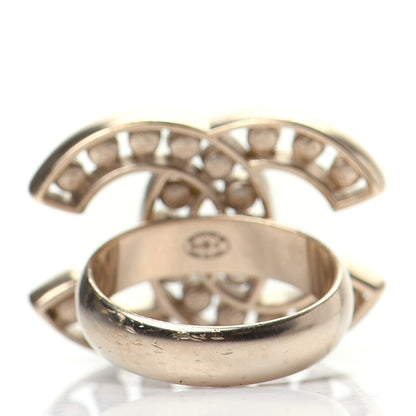 Chanel Crystal Pearl CC Ring 6.25 Gold 3 of 5