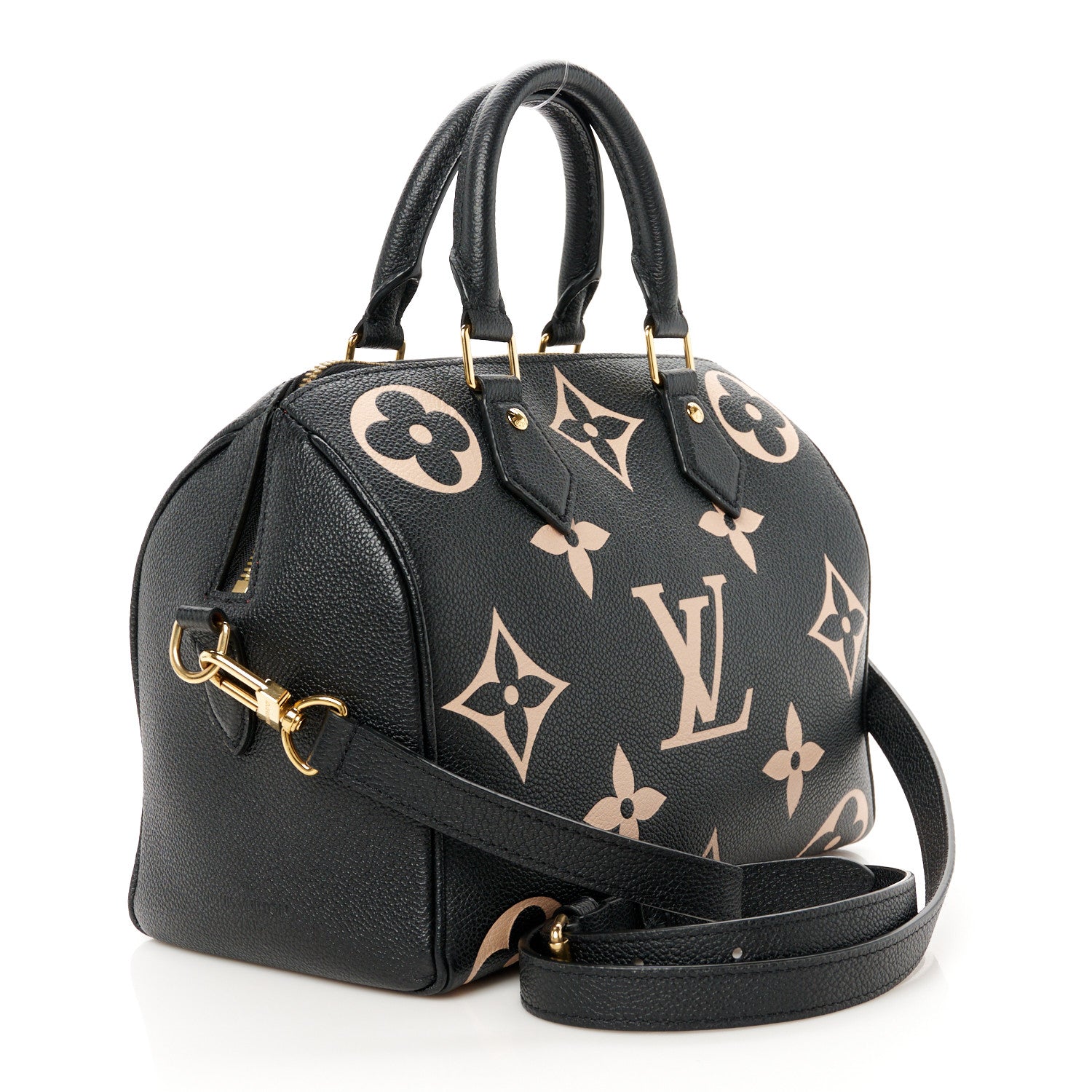 Louis Vuitton Empreinte Monogram Giant Speedy Bandouliere 25 Black Beige 3 of 13
