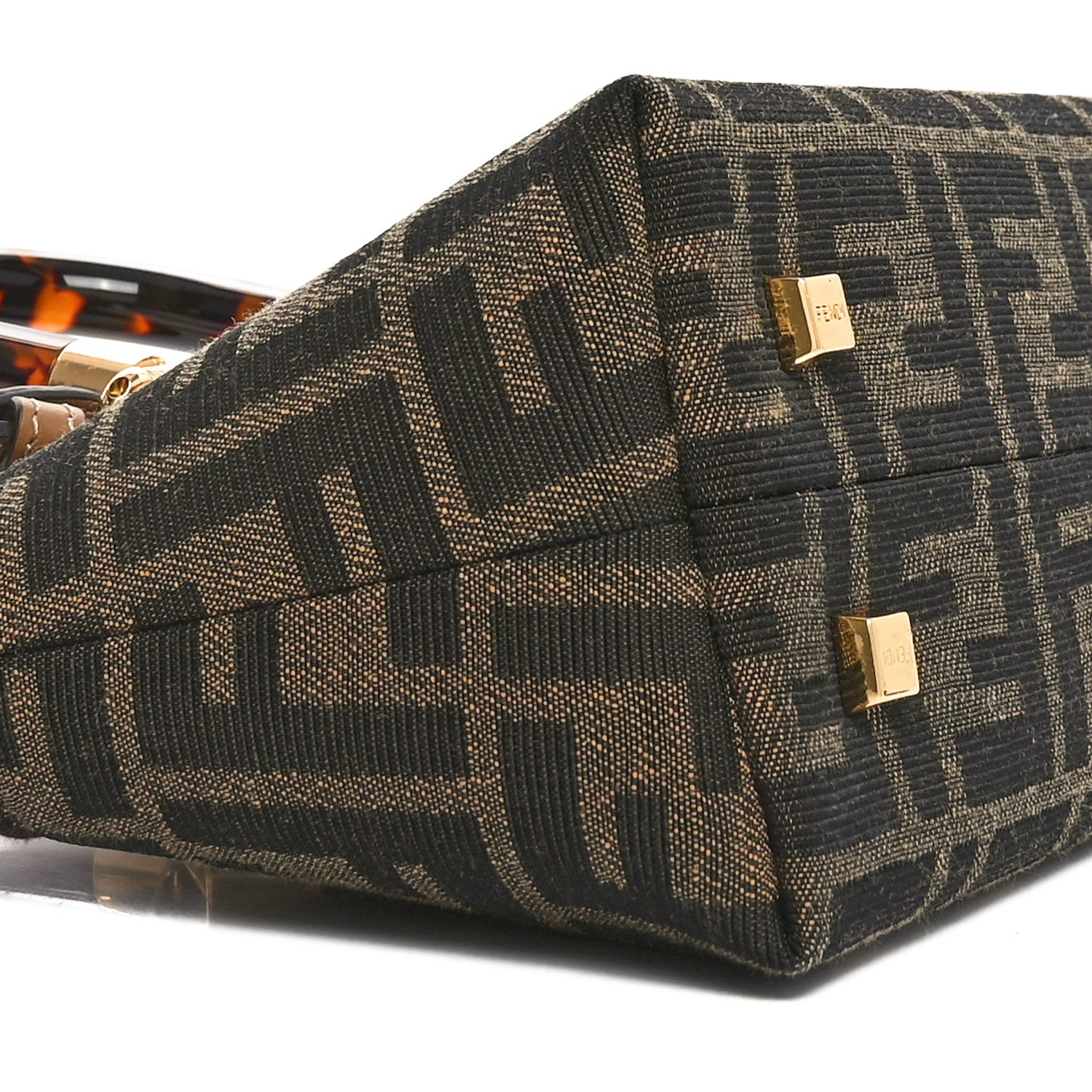 Fendi Fabric Jacquard Vitello King Plexiglass FF 1974 Logo Embroidered Mini By The Way Top Handle Boston Bag Tobacco Moro Sand 9 of 10