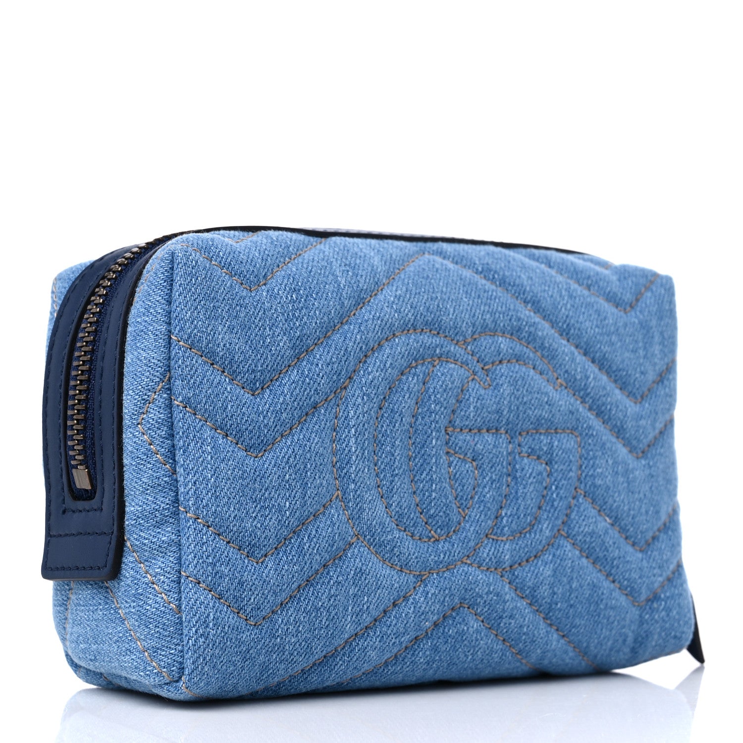 Gucci Denim Matelasse Pearly GG Marmont Cosmetic Case Blue 3 of 10