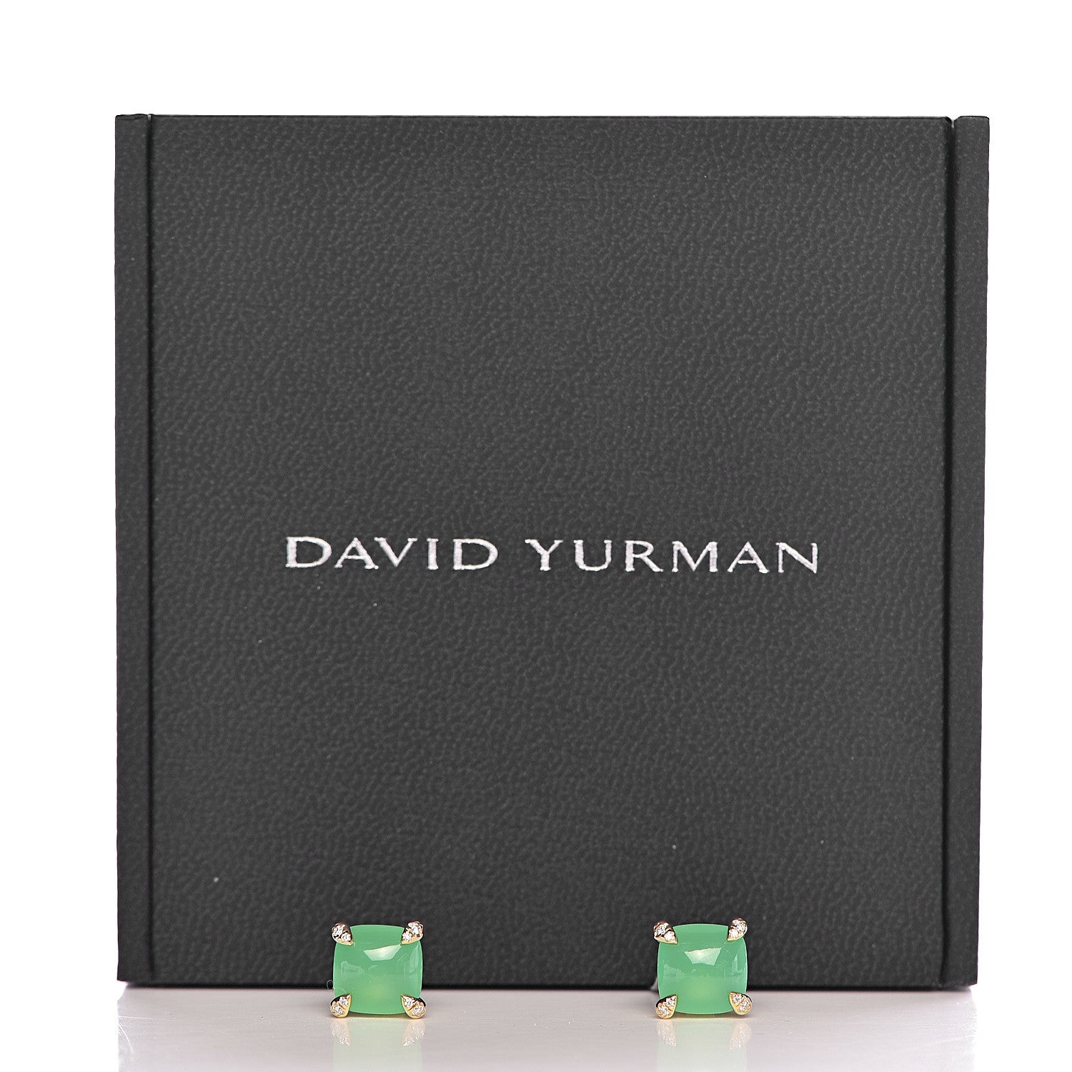 David Yurman 18K Yellow Gold Diamond Chrysoprase 8mm Chatelaine Earrings 5 of 5