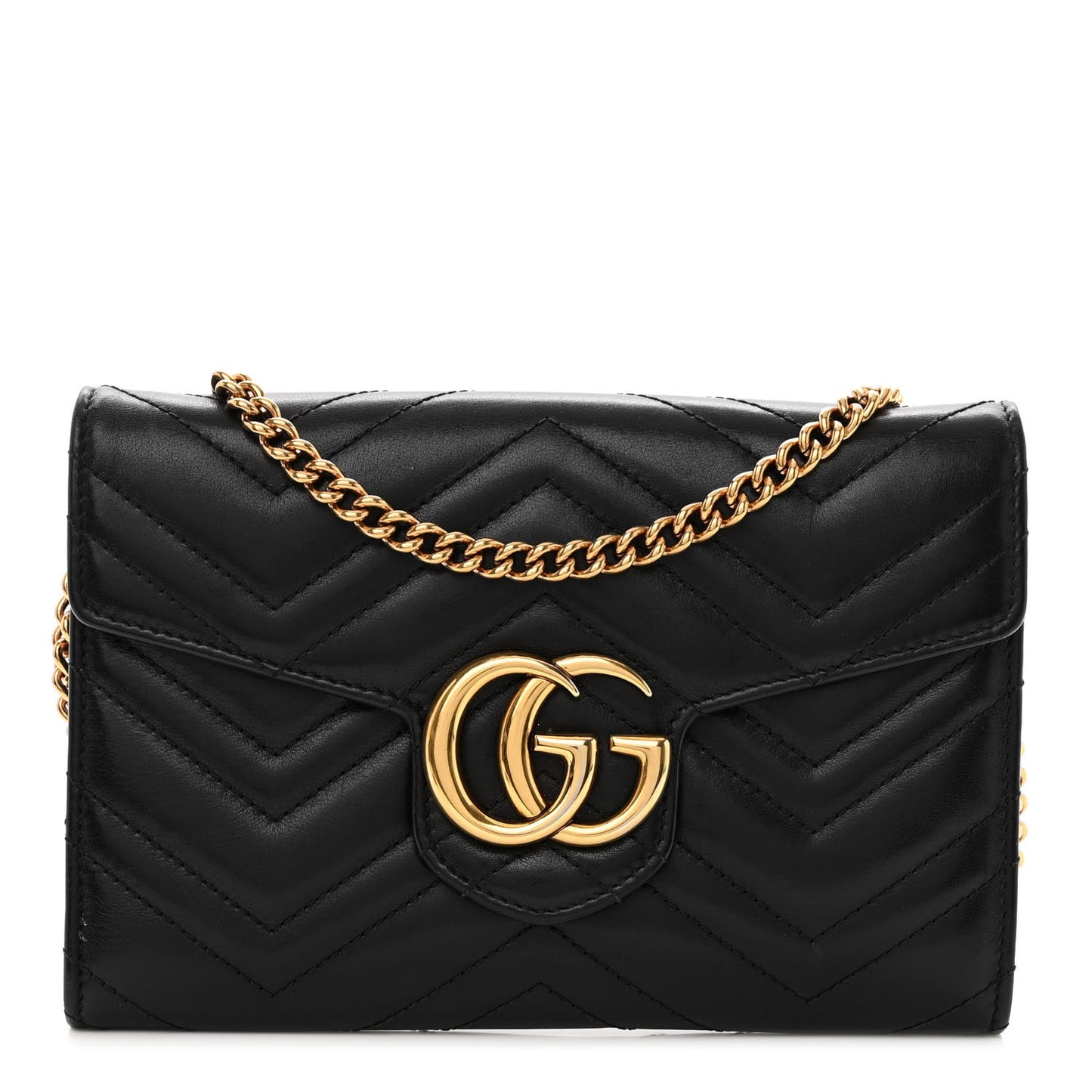 Calfskin Matelasse Mini GG Marmont Chain Wallet Black