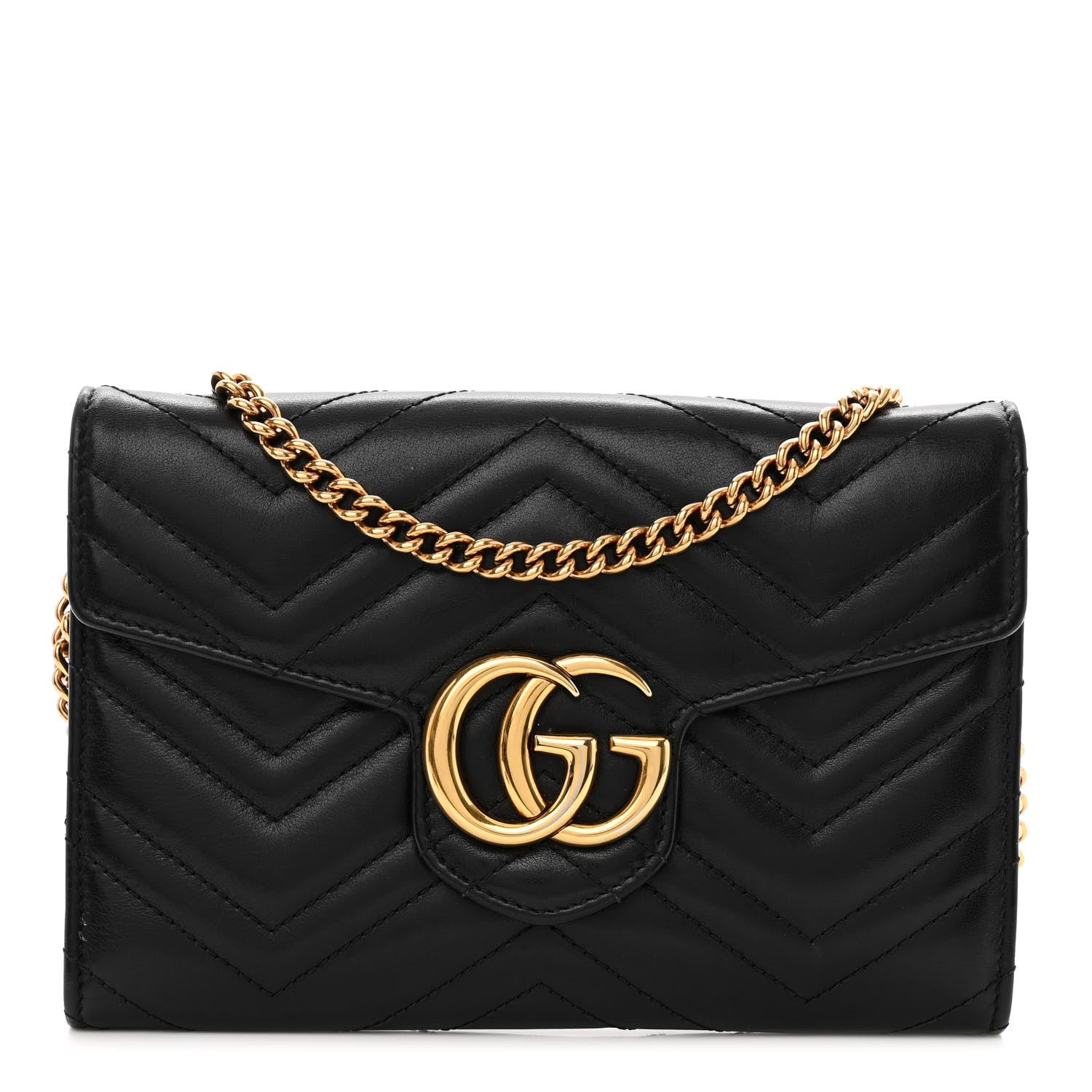 Gucci Calfskin Matelasse Mini GG Marmont Chain Wallet Black 1 of 10