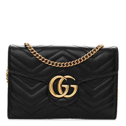 Gucci Calfskin Matelasse Mini GG Marmont Chain Wallet Black 1 of 10