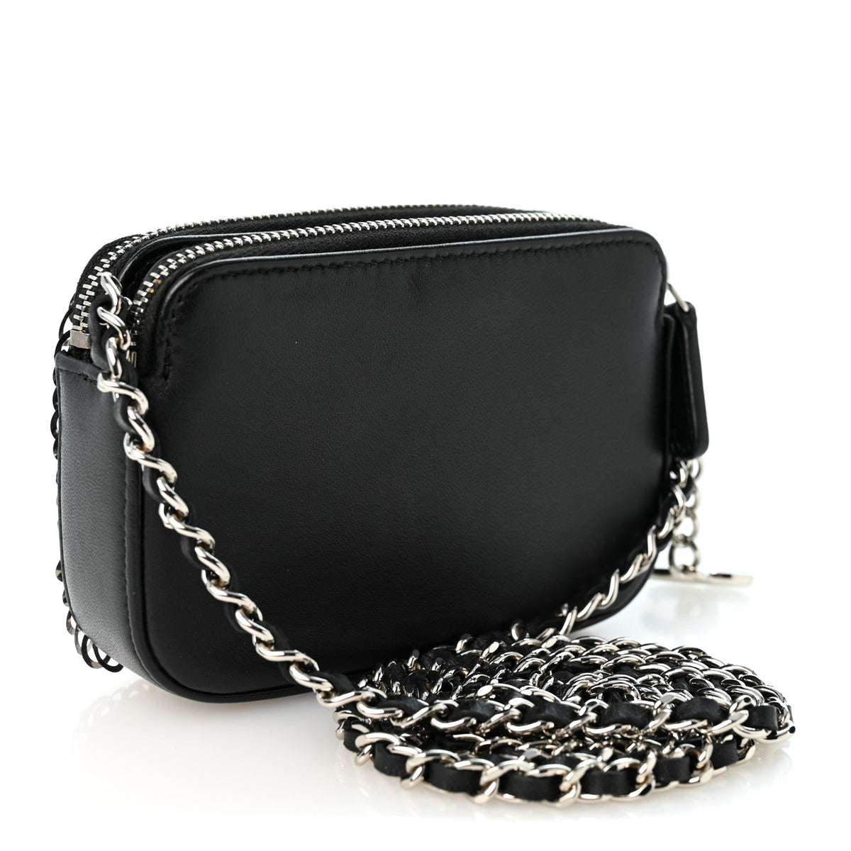 Sequin Lambskin Summer Night Clutch With Chain  Black Silver
