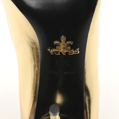 Prada Spazzolato Metal Triangle Logo Pointed Toe 85mm Pumps 38.5 Platino 7 of 9