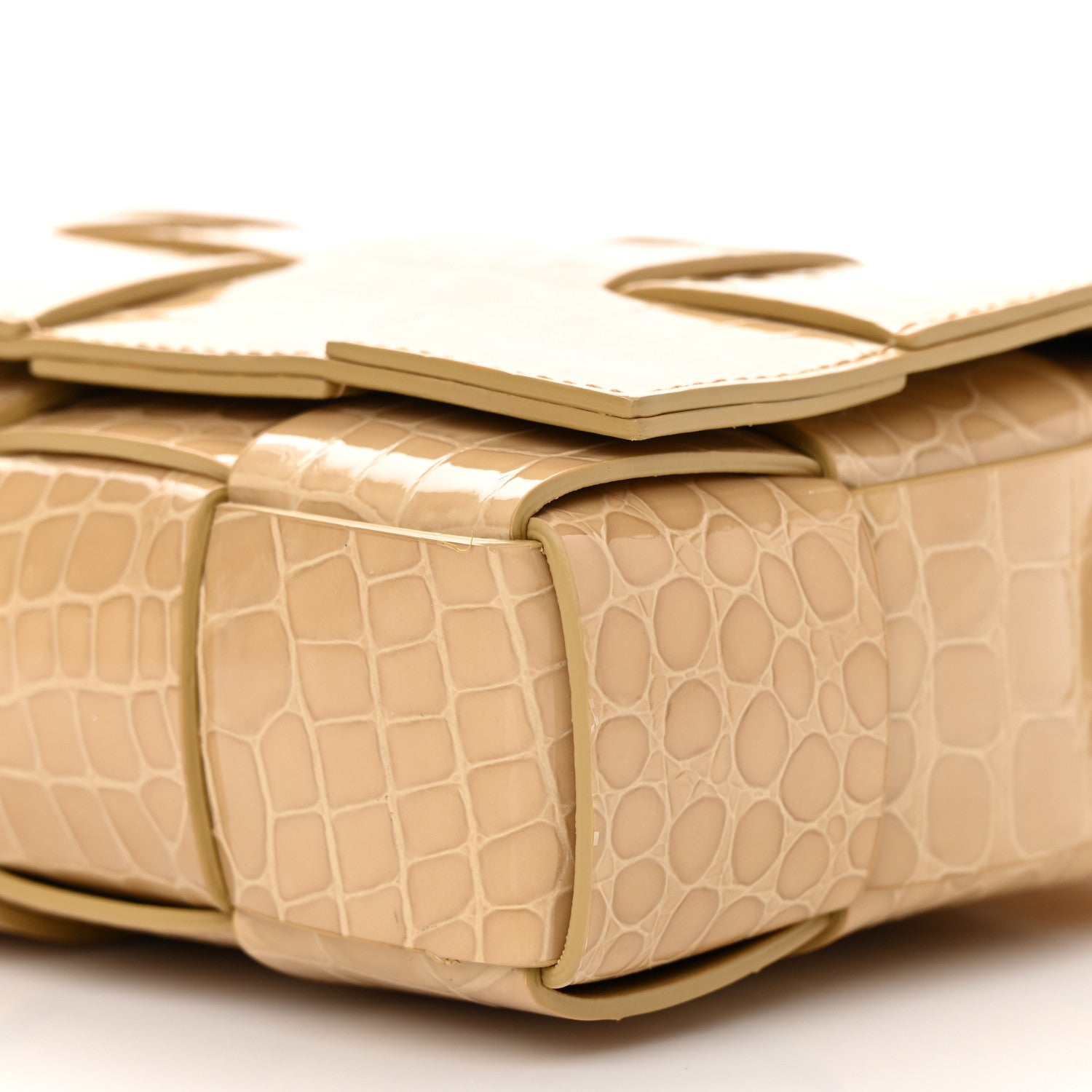 Bottega Veneta Gloss Calfskin Croc Embossed Intreccio Cassette Crossbody Bag Praline 10 of 10