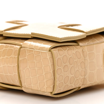 Bottega Veneta Gloss Calfskin Croc Embossed Intreccio Cassette Crossbody Bag Praline 10 of 10