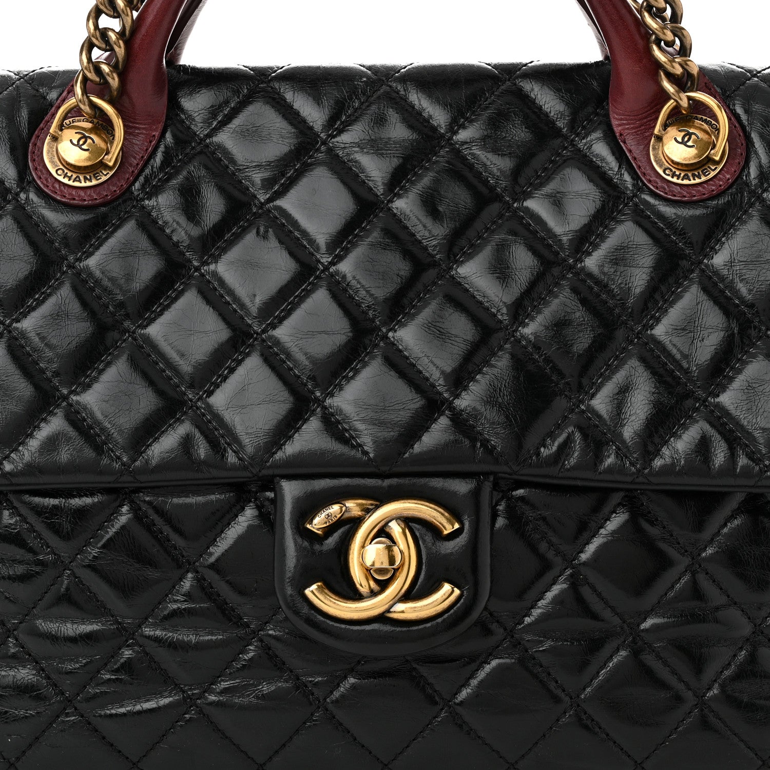 Chanel Glazed Calfskin Castle Rock Large Flap Black Burgundy 8 of 11