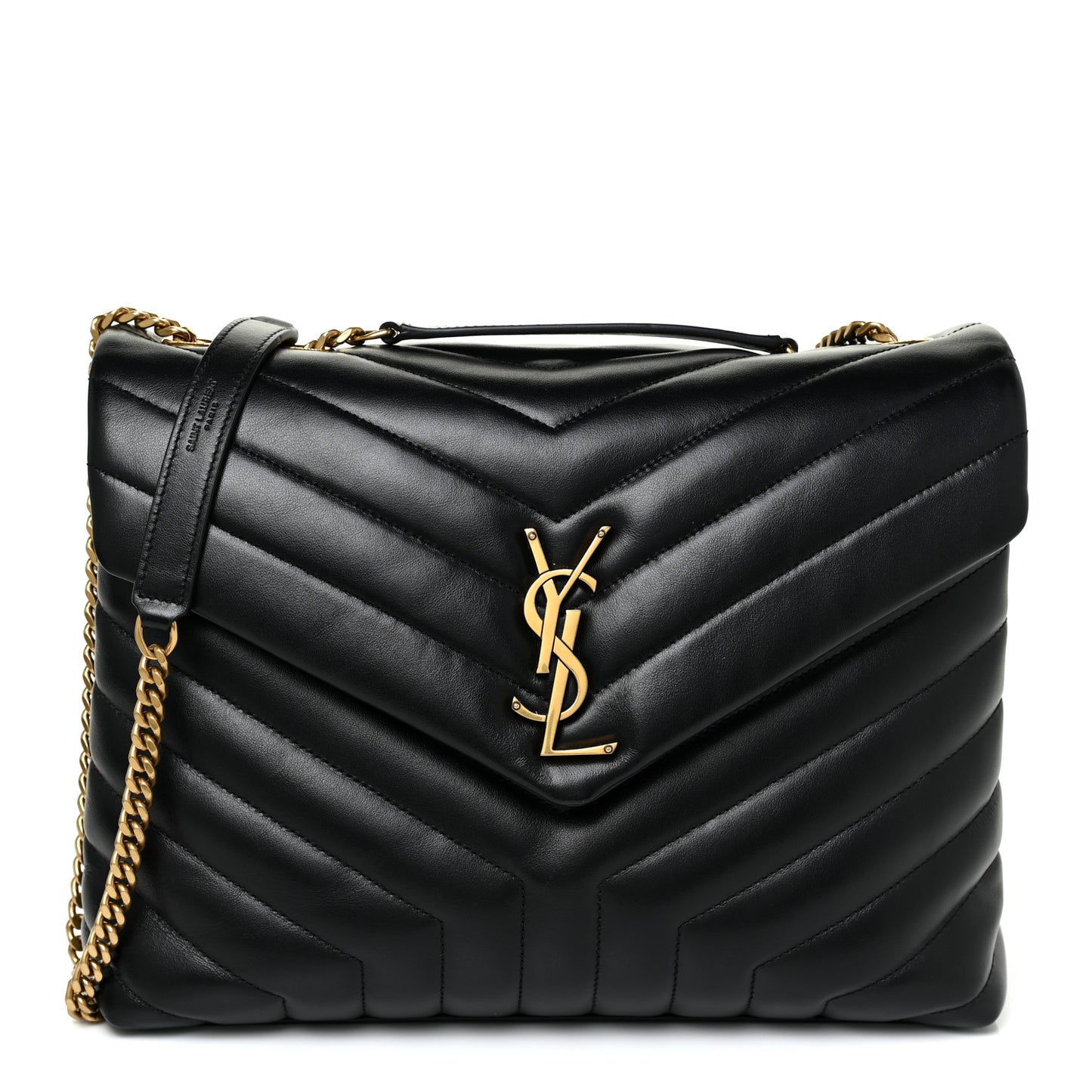 Calfskin Y Quilted Monogram Medium Loulou Chain Satchel Black