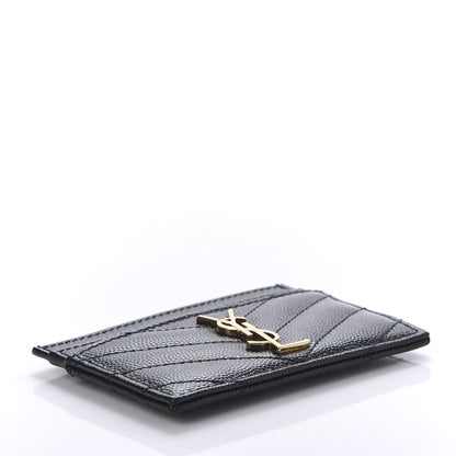 Saint Laurent Grain De Poudre Matelasse Chevron Monogram Credit Card Case Black 4 of 8