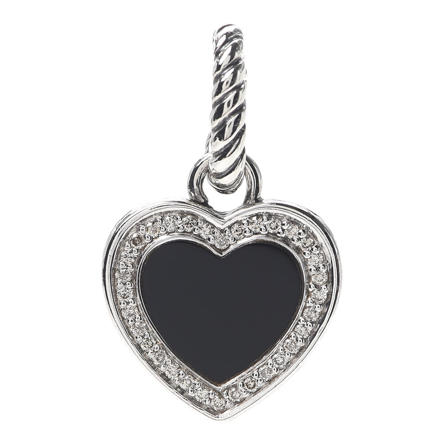 Sterling Silver Black Onyx Diamond Cable Heart Charm Pendant