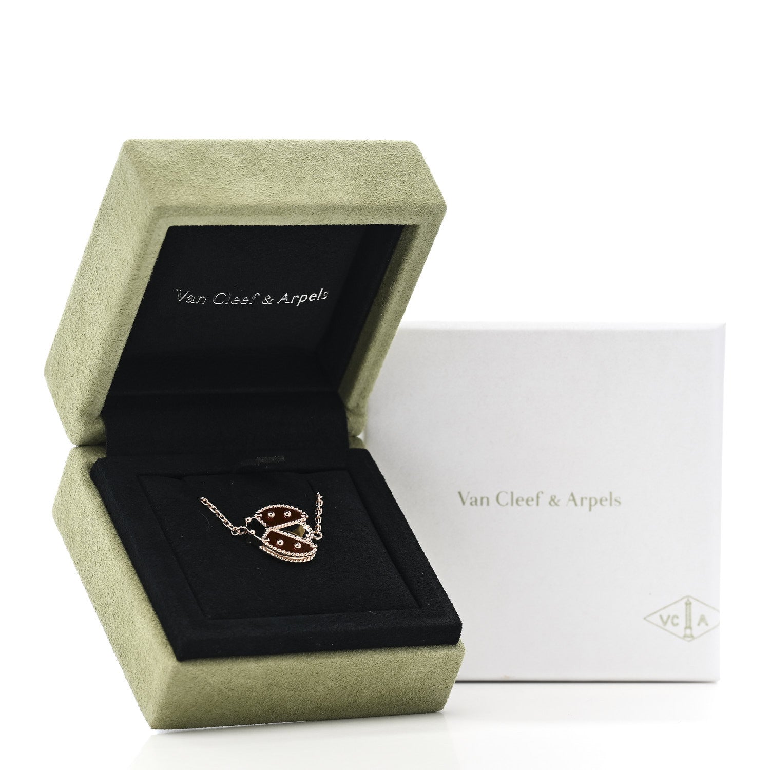 Van Cleef & Arpels 18K Rose Gold Carnelian Onyx Lucky Spring Open