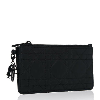 Christian Dior Ultra Matte Lambskin Cannage Small Lady Dior Zip Card Holder Black 3 of 10