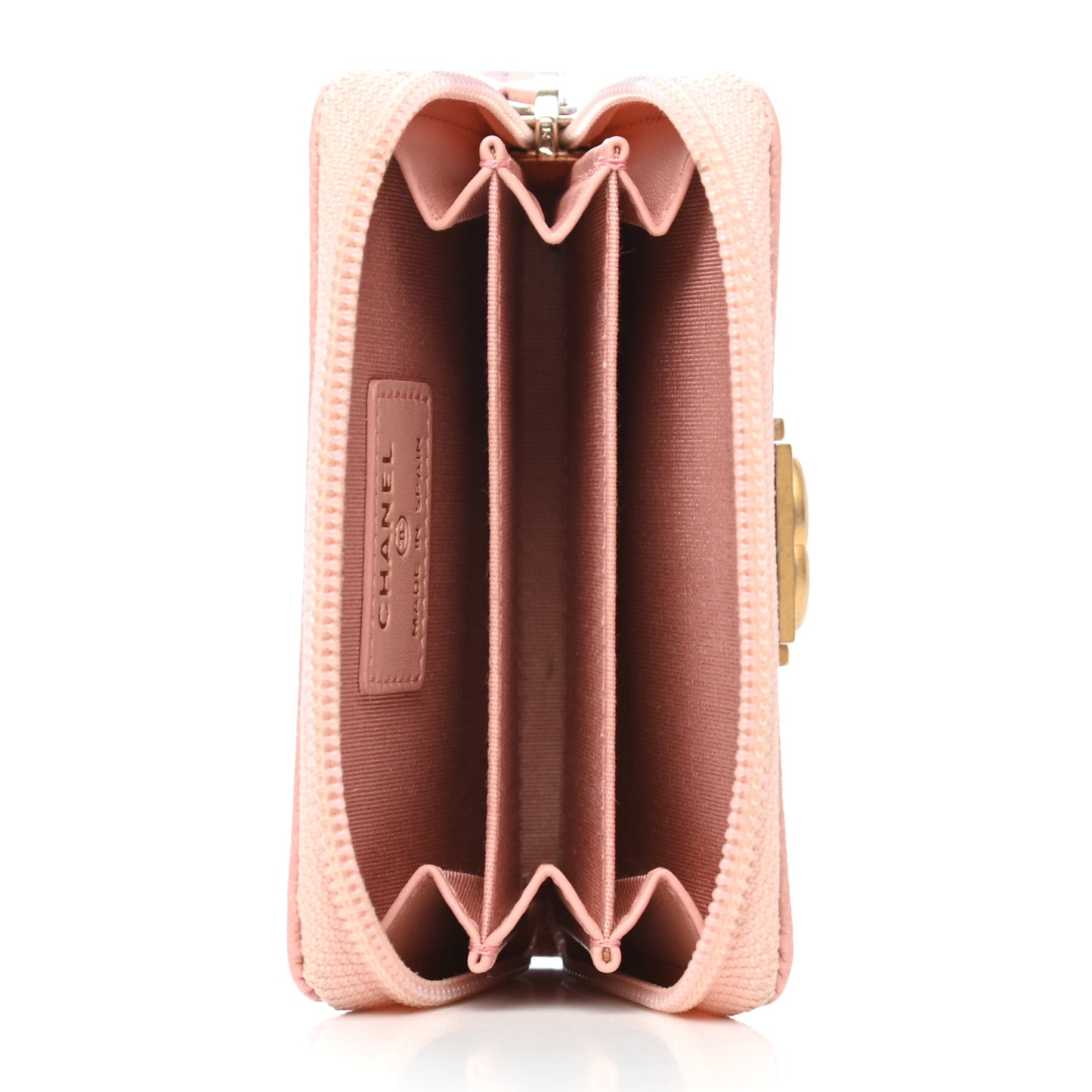 Caviar Quilted Boy Zip Around Coin Purse Wallet Light Pink