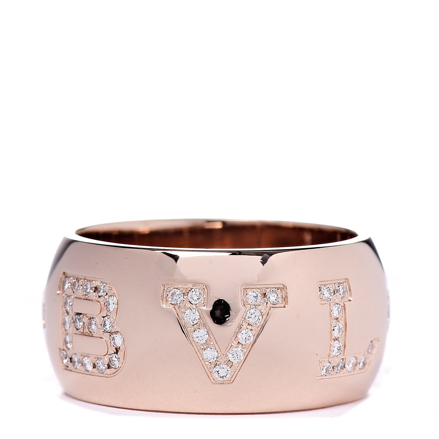 Bulgari 18K Rose Gold Diamond Monologo Pave Ring 54 6.75 1 of 4