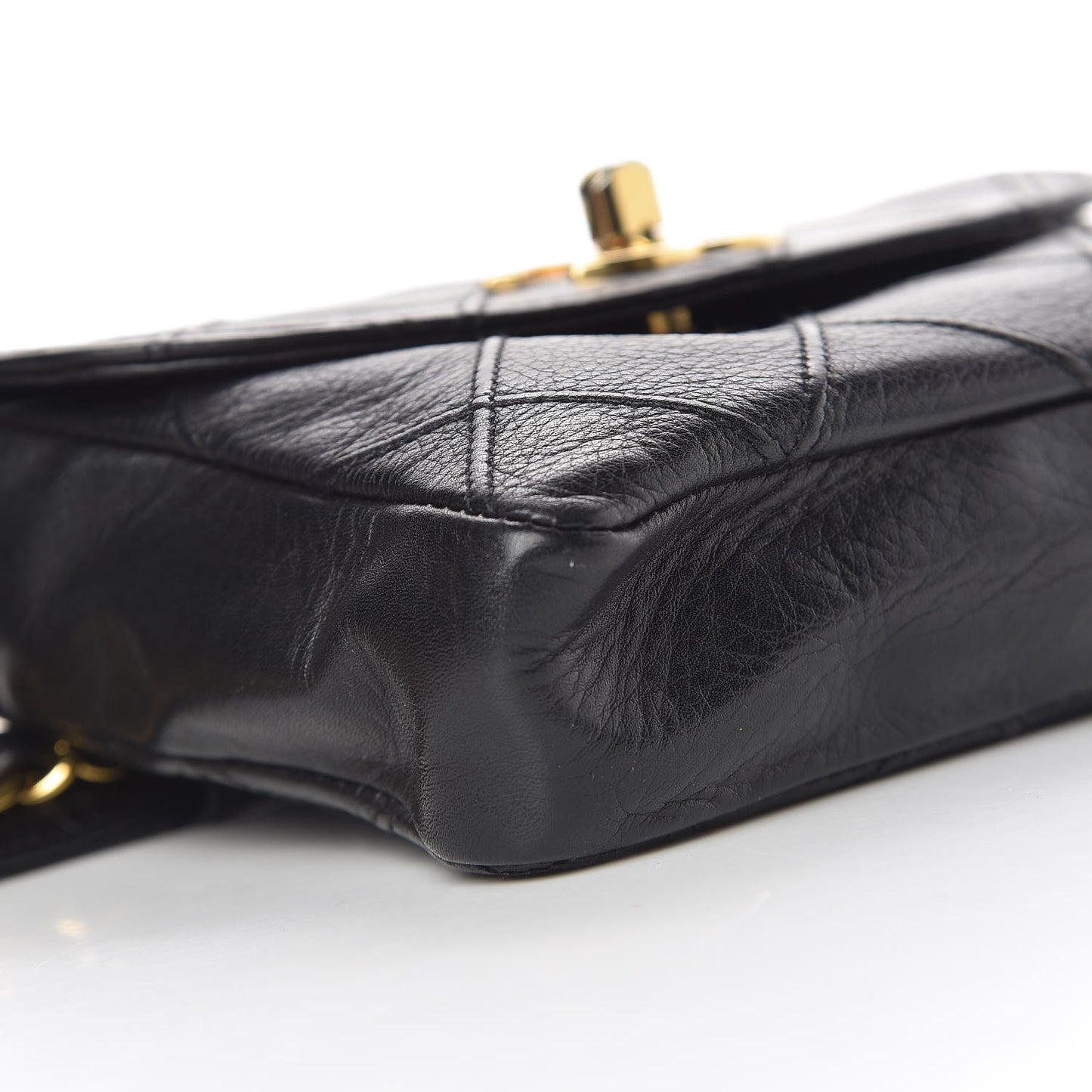 Calfskin Quilted Flap Waist Belt Bag Black