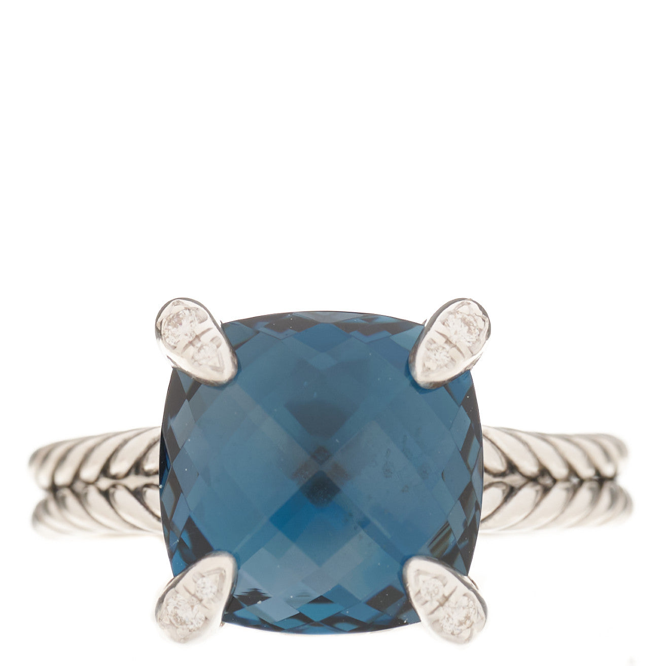 David Yurman Sterling Silver Diamond Hampton Blue Topaz 11mm Chatelaine Ring 54 7 1 of 4