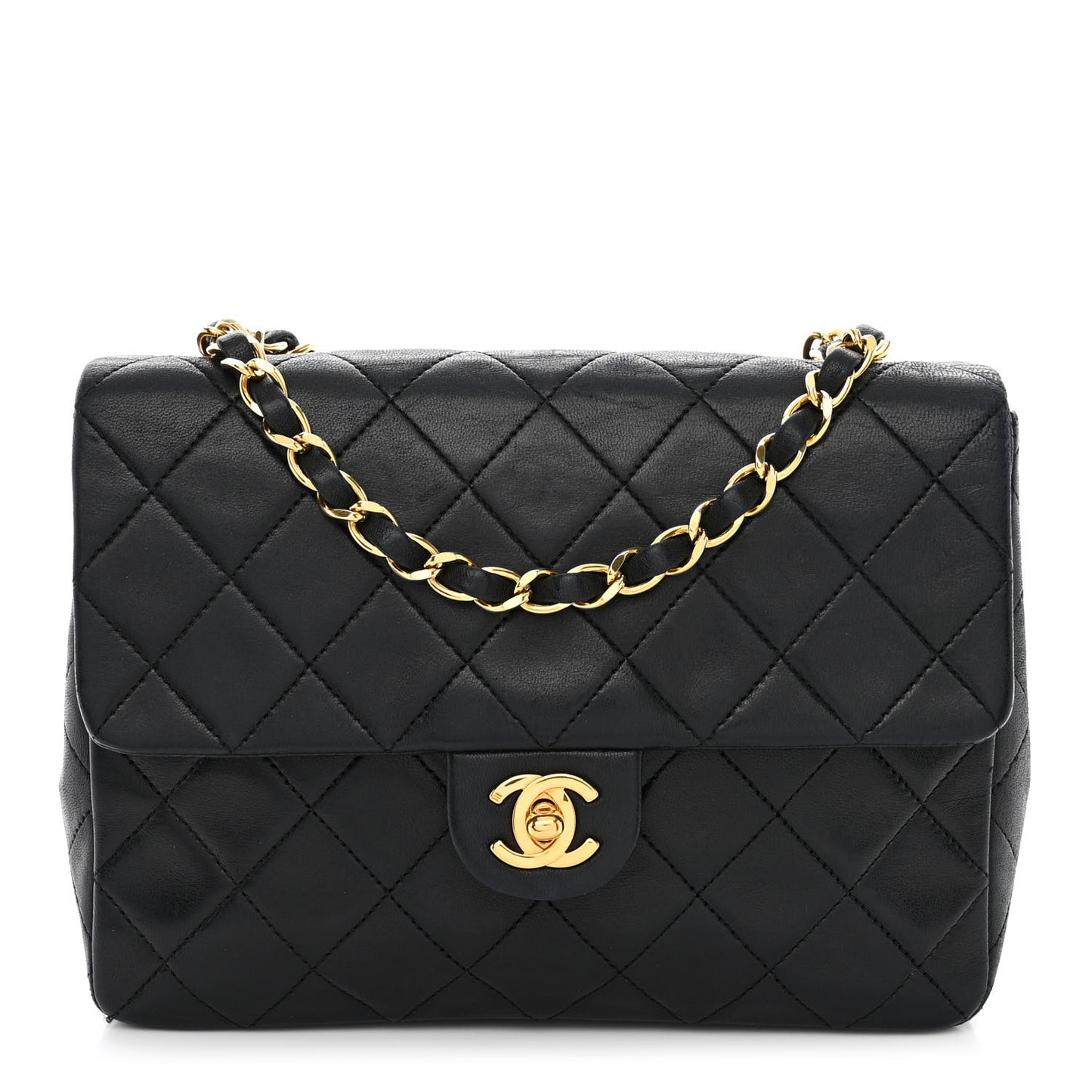 Lambskin Quilted Mini Square Flap Black