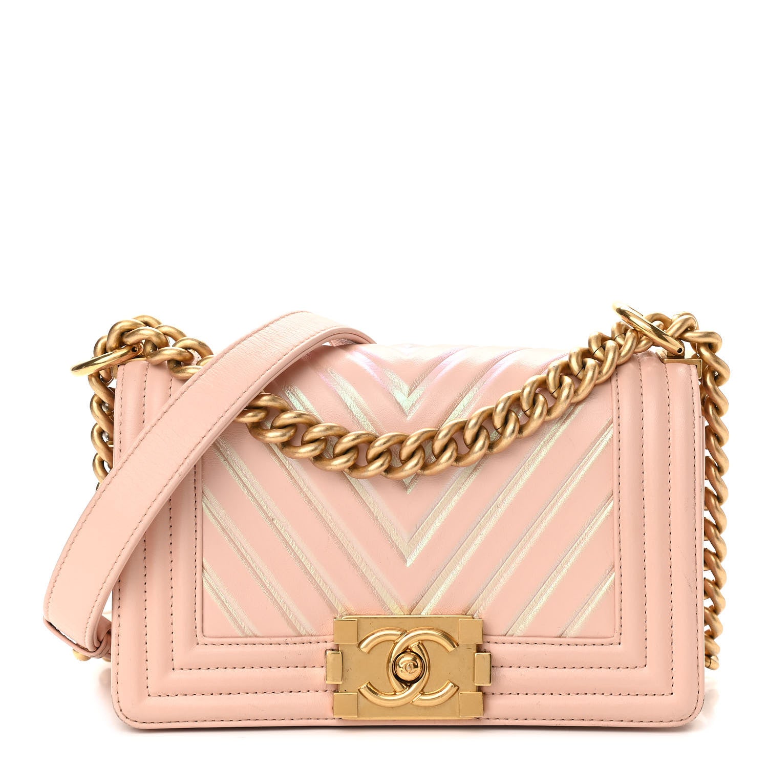Chanel Painted Calfskin Chevron Embossed Small Boy Flap Nude 2 of 23