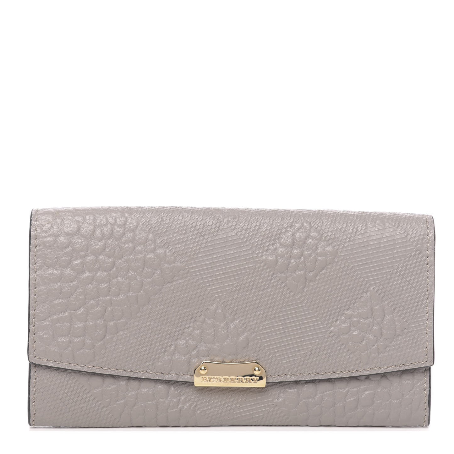 Signature Grain Calfskin Check Embossed Porter Continental Wallet Pale Grey