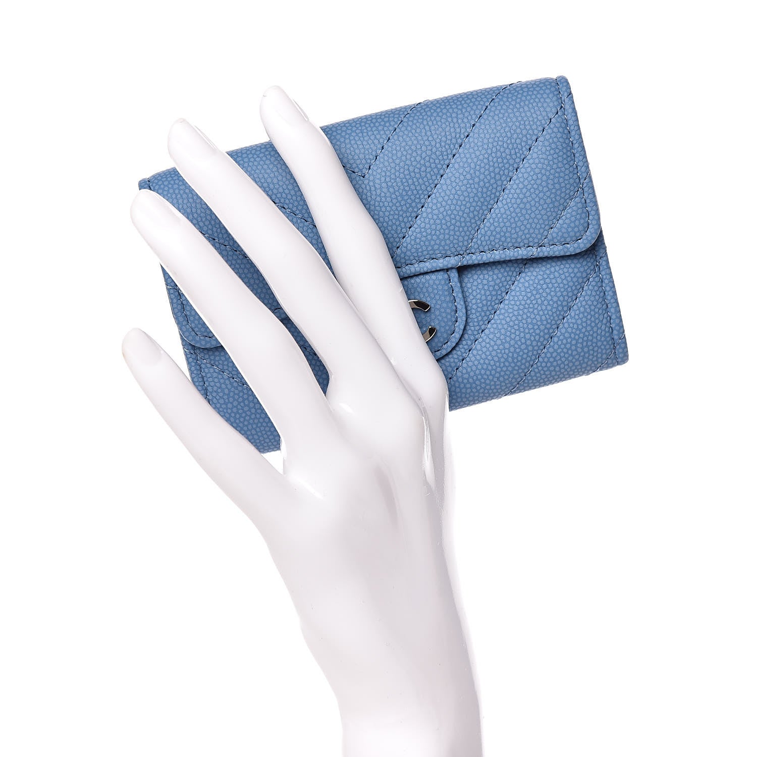Chanel Caviar Chevron Quilted Card Holder Blue 2 of 9