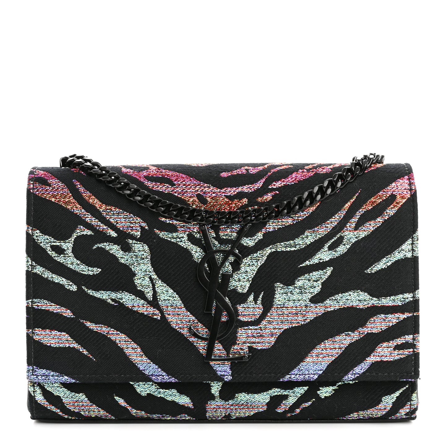 Canvas Calfskin Metallic Tiger Print Small Monogram Kate Satchel Black Multicolor