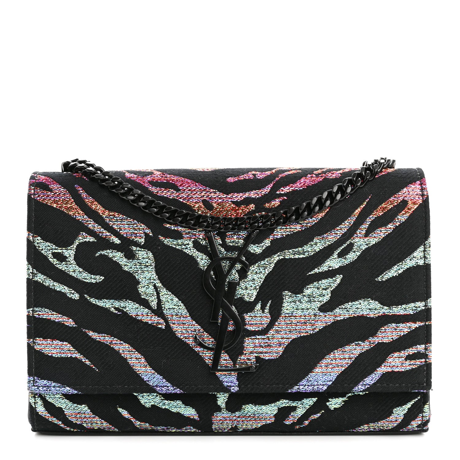 Saint Laurent Canvas Calfskin Metallic Tiger Print Small Monogram Kate Satchel Black Multicolor 1 of 13