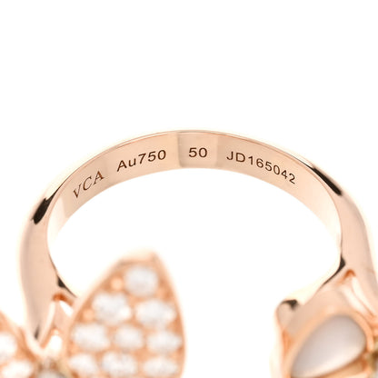 Van Cleef & Arpels 18K Rose Gold Diamond Mother of Pearl Two Butterfly Between The Finger Ring 50 5.25 4 of 5