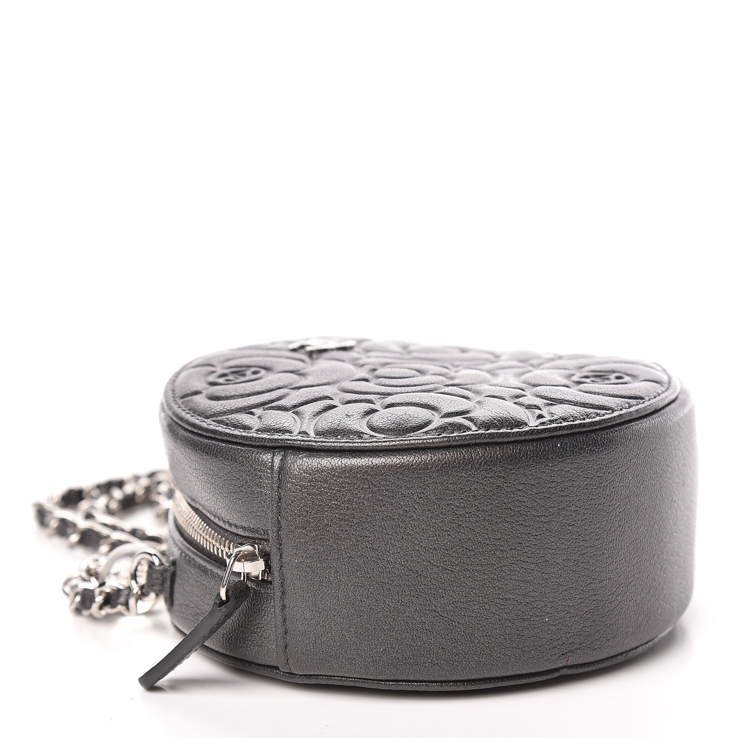 Chanel Goatskin Camellia Quilted Round Clutch With Chain Grey 4 of 10
