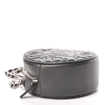 Chanel Goatskin Camellia Quilted Round Clutch With Chain Grey 4 of 10