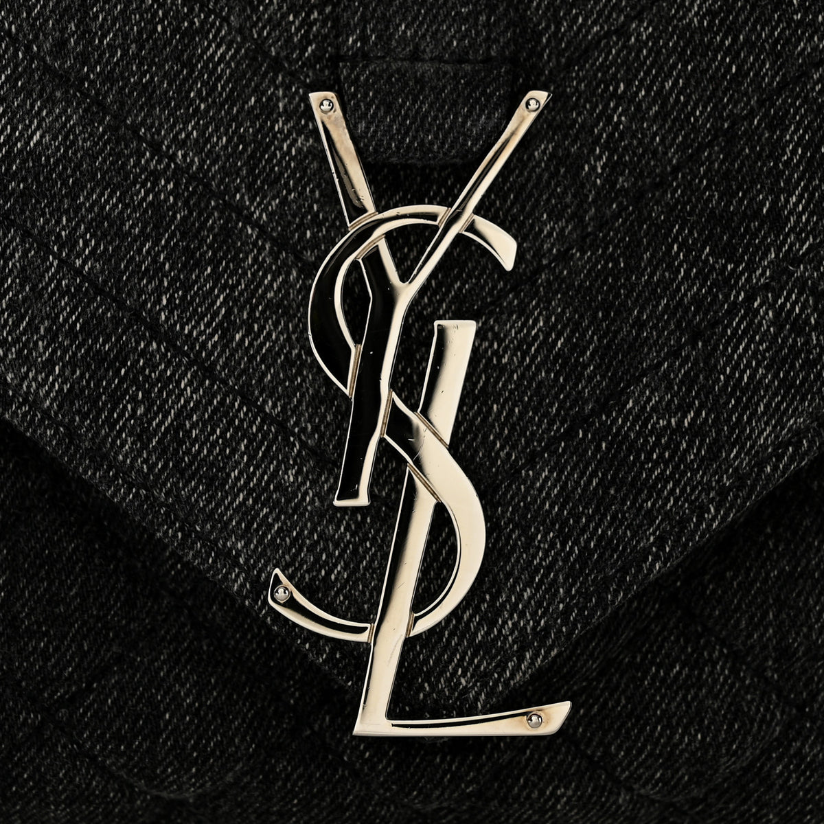 Saint Laurent Denim Mixed Matelasse Triquilt Large Monogram Envelope Satchel Black 12 of 13