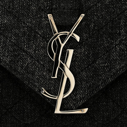 Saint Laurent Denim Mixed Matelasse Triquilt Large Monogram Envelope Satchel Black 12 of 13