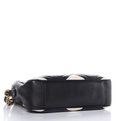Gucci Calfskin Matelasse Medium GG Marmont Chain Shoulder Bag Black White 4 of 9