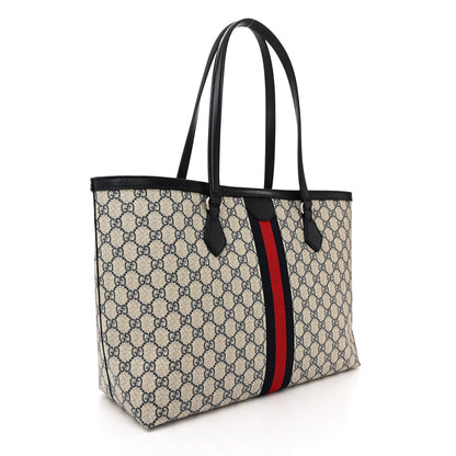 Gucci GG Supreme Monogram Textured Calfskin Web Medium Ophidia Shopping Tote Beige Blue 3 of 10