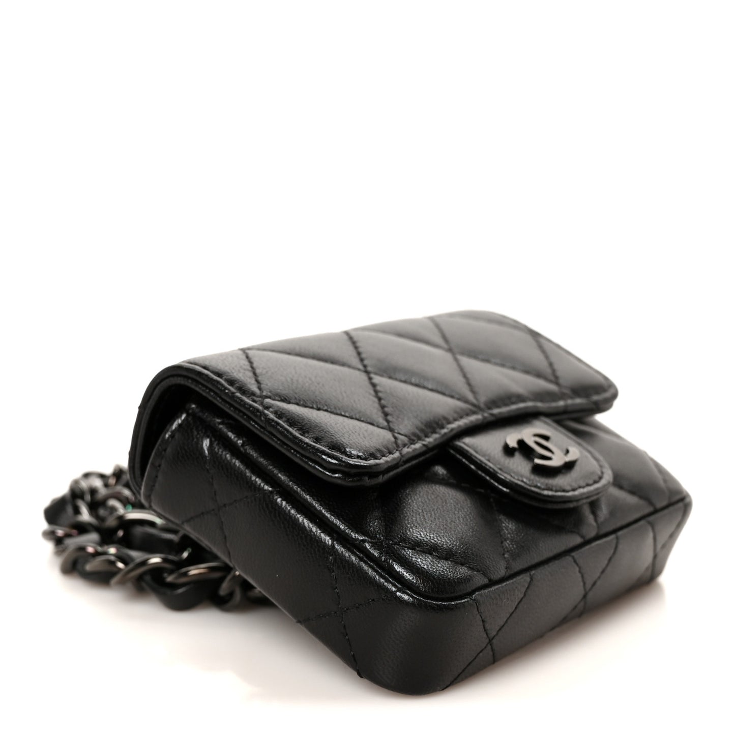 Lambskin Quilted Mini Chain Belt Bag So Black