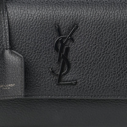 Saint Laurent Grained Calfskin Medium Monogram Sunset Satchel Black 9 of 12