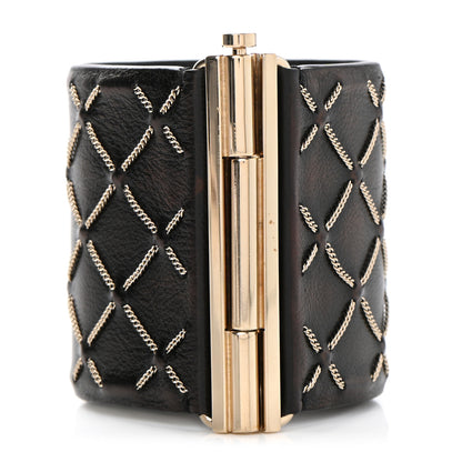 Chanel Lambskin Chain Stitched CC Cuff Bracelet Black Gold 3 of 4