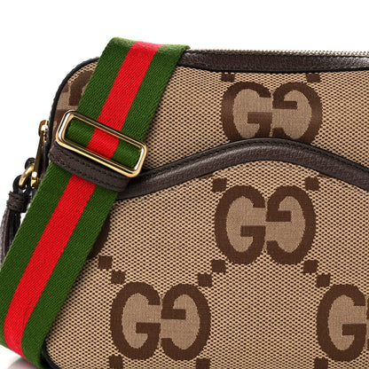 Gucci Monogram Jumbo GG Textured Dollar Calfskin Web Messenger Shoulder Bag Camel Ebony New Acero 9 of 11
