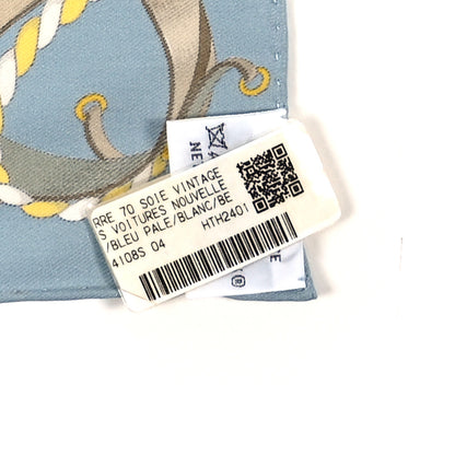 Hermes Silk Les Voitures Nouvelles Scarf 70 Blue Pale White 4 of 4