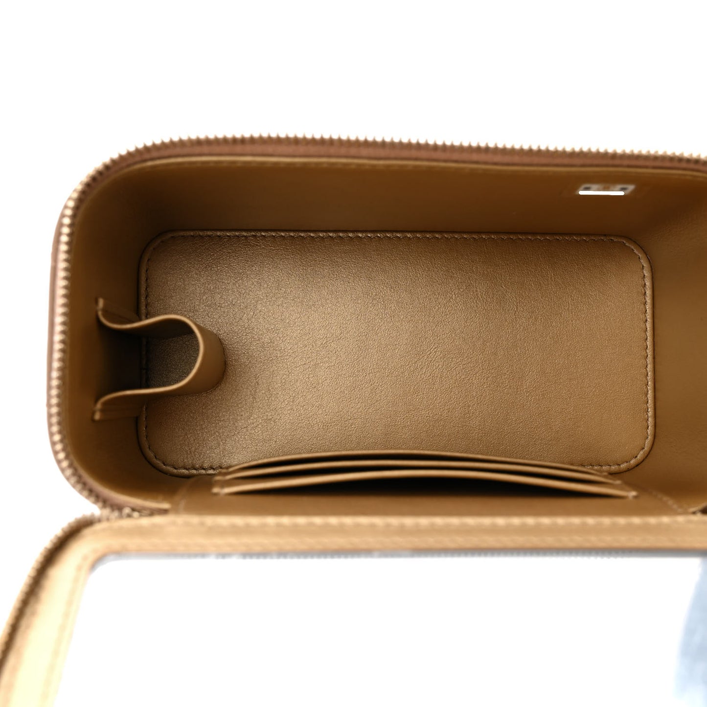 Lambskin Quilted Pearl Crush Small Vanity Case With Chain Beige