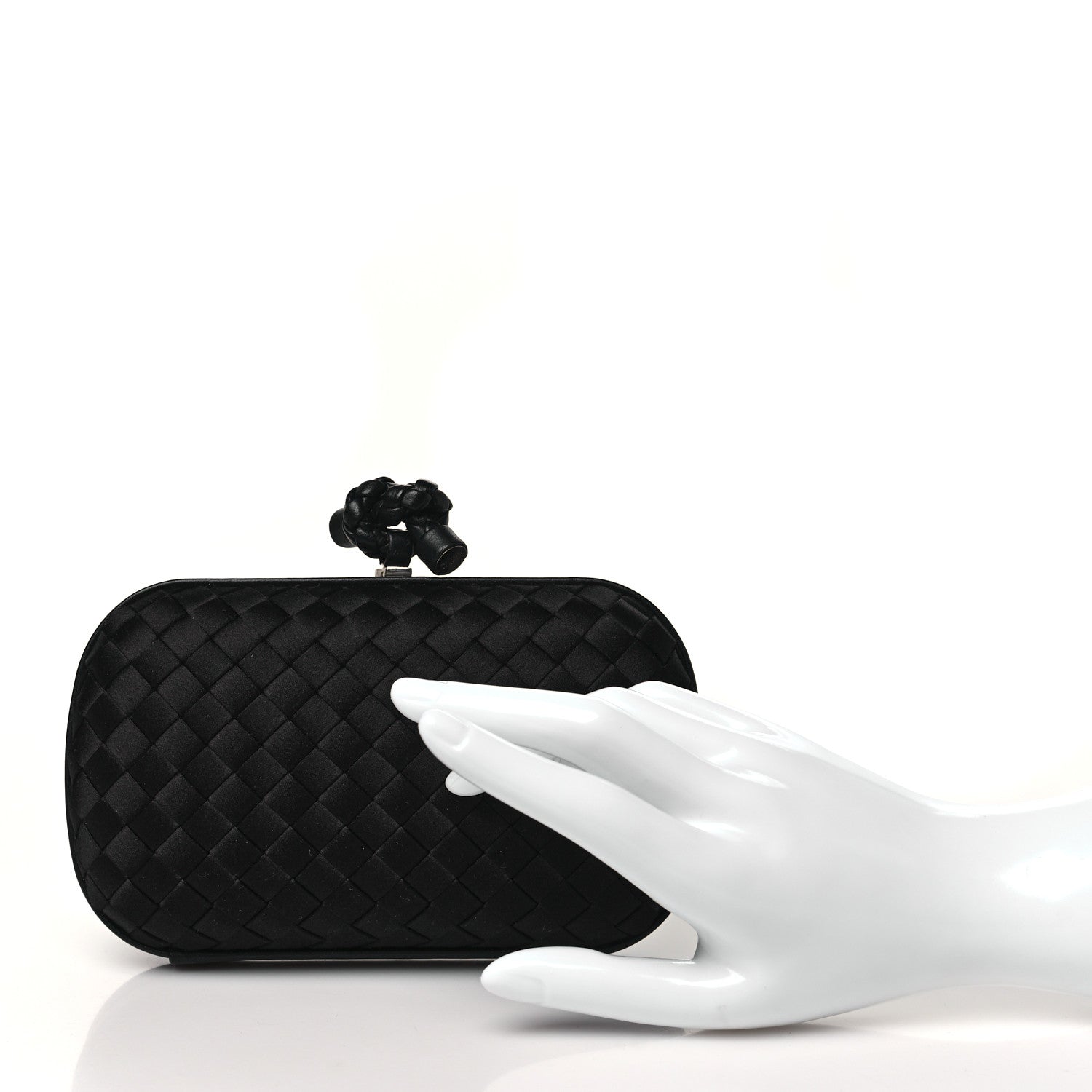 Bottega Veneta Satin Intreccio Impero Knot Clutch Black 2 of 9